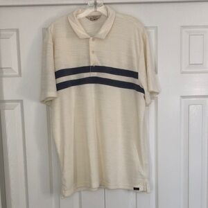 Faherty Cream Terry Polo with Navy Double Chest Stripes